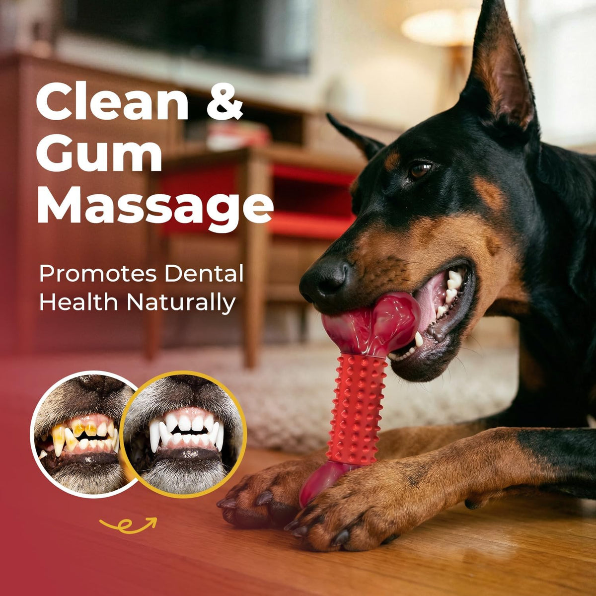 2-Pack Tough Dog Toys for Aggressive Chewers: Beef Flavored Long Lasting Dog Bones for Large Dogs, Heavy Duty Nylon & Rubber Dog Chew Toys to Keep Them Busy, Medium & Large Breed, Red