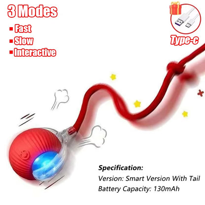 New Cat Interactive Ball Toy Automatic Rolling Ball Faux Tail Rechargeable Smart Pet Electric Toy Dog Cat Training Imitate Mouse
