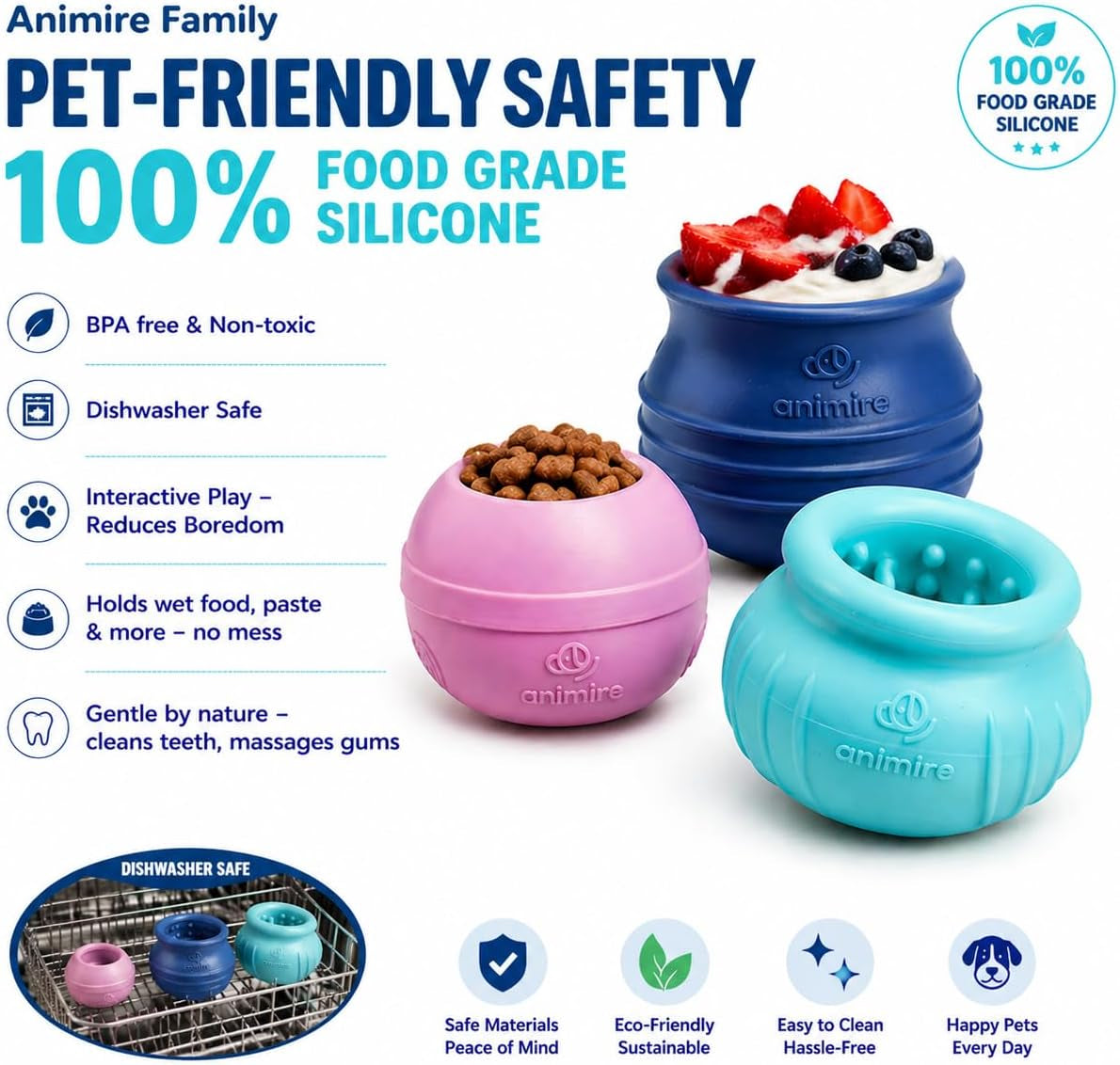Wobbly Dog Enrichment Lick Toy, Stuffable Frozen Lick Bowl to Keep Dogs Busy, Long-Lasting Interactive Treat Dispensing Dog Toy, Silicone Fetch Catch Chew Toy(Dark Blue,L)