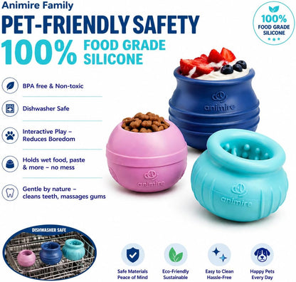 Wobbly Dog Enrichment Lick Toy, Stuffable Frozen Lick Bowl to Keep Dogs Busy, Long-Lasting Interactive Treat Dispensing Dog Toy, Silicone Fetch Catch Chew Toy(Dark Blue,L)