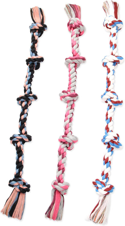 Mammoth Flossy Chews Multi Color 5 Knot Rope Tug – Premium Cotton-Poly Tug Toy for Dogs – Interactive Dog Rope Toy – Tug Dog Chew Toy for Big Dogs - X-Large, 36”