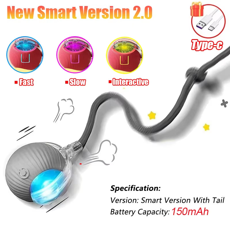 New Cat Interactive Ball Toy Automatic Rolling Ball Faux Tail Rechargeable Smart Pet Electric Toy Dog Cat Training Imitate Mouse